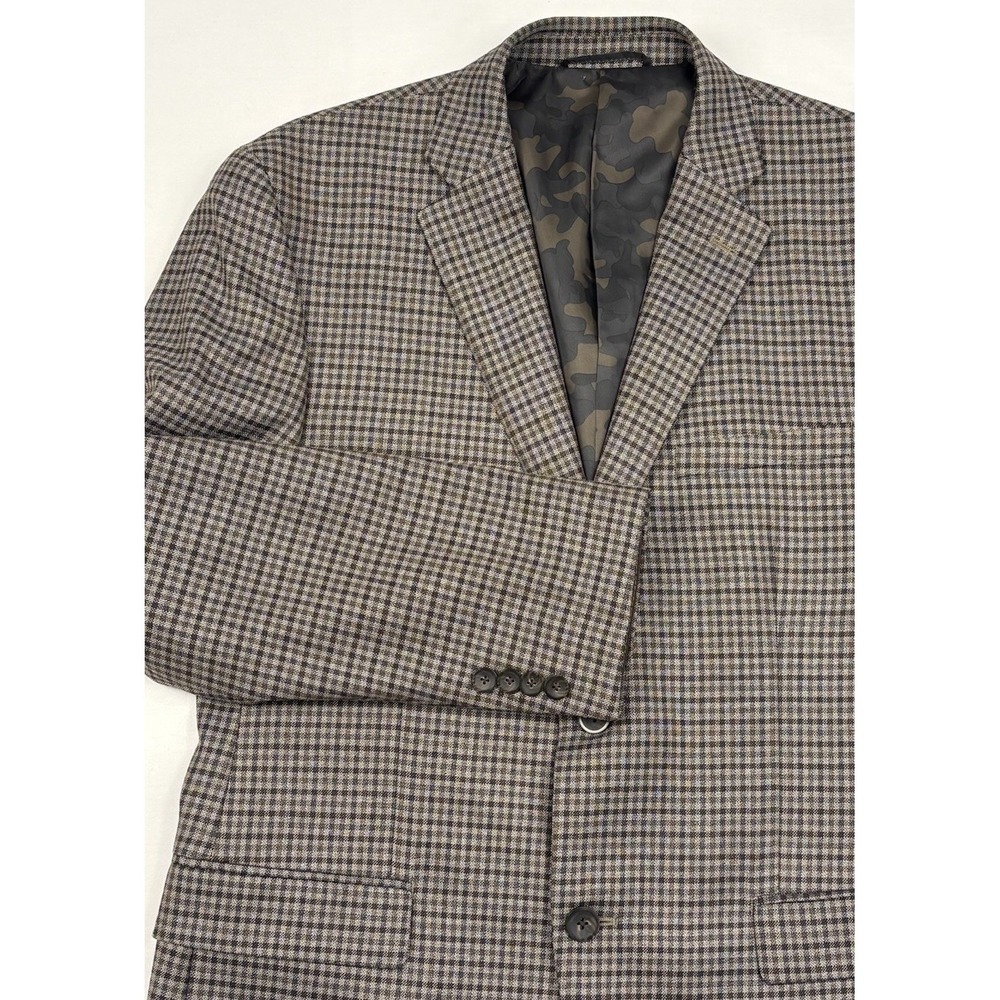Talia Silk/Wool Sport Coat 38S Brown/Gray/Charcoal Checkered Camo Lining EUC
